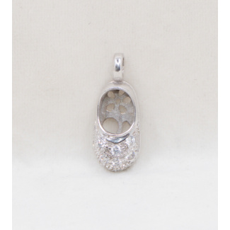 9ct White Gold and CZ  Baby's Shoe Pendant