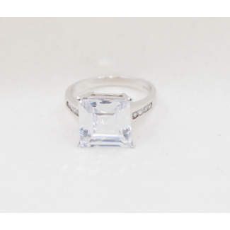 9ct White Gold Large CZ Stone Ring