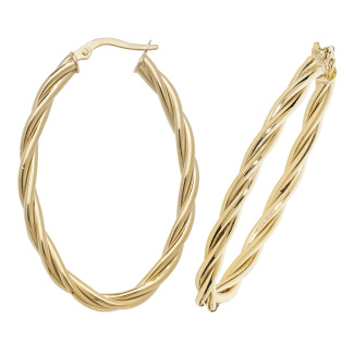 9ct Gold Oval Twisted Hoop Earrings