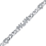 Silver and CZ Curb Link Mum Bracelet with Hearts