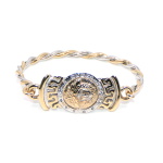 9ct Yellow and White Gold with CZ Medusa Head Design Hook and Eye Bangle