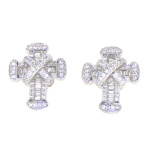 9ct White Gold and CZ Celtic Cross Design Stud Earrings