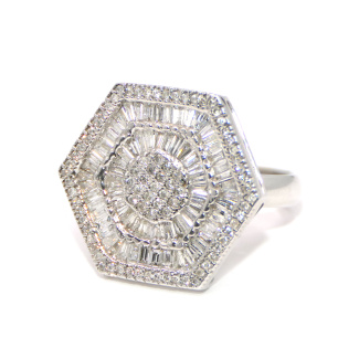9ct White Gold and Diamond Hexagon Design Ring