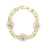 9ct Gold and CZ Medusa Head Design Curb Link Bracelet