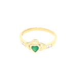 9ct Gold CZ and Green Stone Claddagh Style Ring