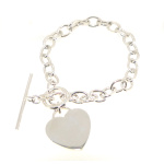 Silver Heart Design T-Bar Belcher Link Bracelet