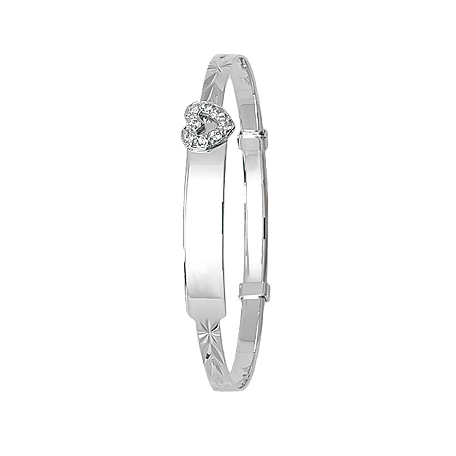 9ct White Gold and CZ Heart Expanding ID Bangle