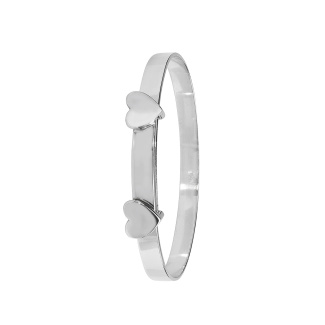 Silver Double Heart Design Expanding Bangle