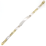 9ct Two Tone Gold Fancy Link Identity Bar Bracelet