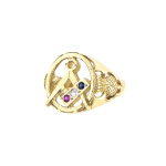 9ct Gold and CZ Masonic Square and Compass Design Ring