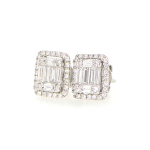 9ct White Gold with Baguette and Brilliant Cut Diamond Stud Earrings
