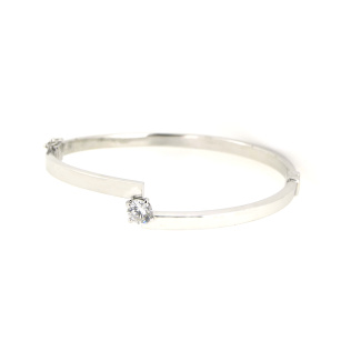 9ct White Gold and CZ Hinged Bangle