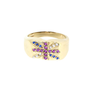 9ct Gold and CZ Union Flag Design Ring