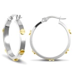 9ct White and Yellow Gold Screw Head Design Hoop Earrings