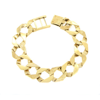 9ct Gold Polished and Barked Cast Link Bracelet