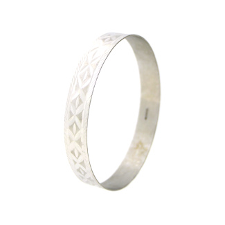 9ct White Gold Diamond Cut Design Bangle